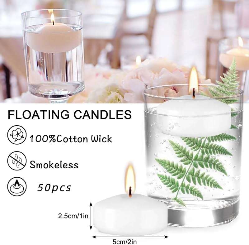 50 Pack of 2-Inch White Floating Candles - Ideal for Weddings, Home Décor, Spa Baths, and Romantic Settings. - Image 3