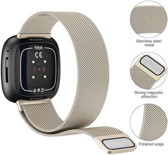 Meliya Metal Bands for Fitbit Sense 2 / Fitbit Sense/Fitbit Versa 4 / Versa 3 for Women Men, Stainless Steel Wristband Replacement Straps for Fitbit Versa 4/Sense 2/Sense/Versa 3 Smartwatch - Image 3