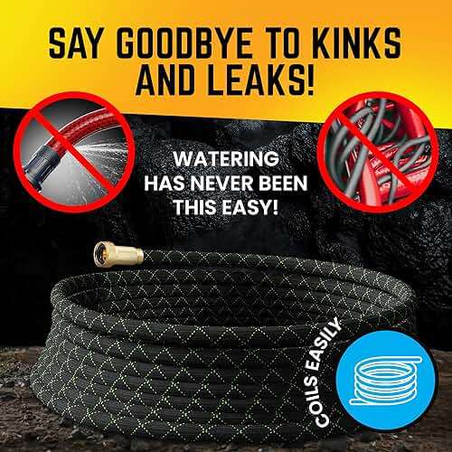 PowerFlow Garden Hose, NON-EXPANDABLE 25 Feet Premium Quality Stainless Steel Metal Water Hose with Durable Fabric Skin, Hose For Commercial, Residential Use, Bonus 10-way Spray Nozzle (25 Ft, Black) - Image 3