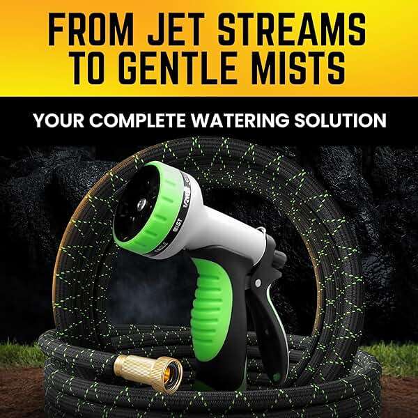 PowerFlow Garden Hose, NON-EXPANDABLE 25 Feet Premium Quality Stainless Steel Metal Water Hose with Durable Fabric Skin, Hose For Commercial, Residential Use, Bonus 10-way Spray Nozzle (25 Ft, Black) - Image 5