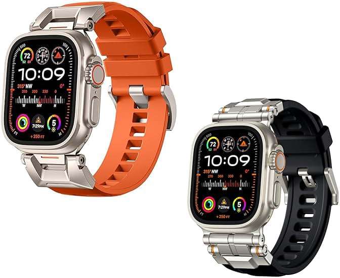 Bandletic R-Steel FKM Band + Sport Rugged Band Compatible with Apple Watch Ultra 2/Ultra Band 49mm - Waterproof Strap for for iWatch Series SE2/SE/10/9/8/7/6/5 46mm 45mm 44mm 42mm (Series 3/2/1) - Image 1
