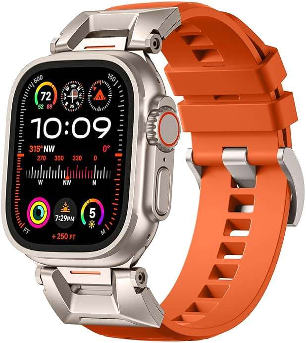 Bandletic R-Steel FKM Band + Sport Rugged Band Compatible with Apple Watch Ultra 2/Ultra Band 49mm - Waterproof Strap for for iWatch Series SE2/SE/10/9/8/7/6/5 46mm 45mm 44mm 42mm (Series 3/2/1) - Image 2