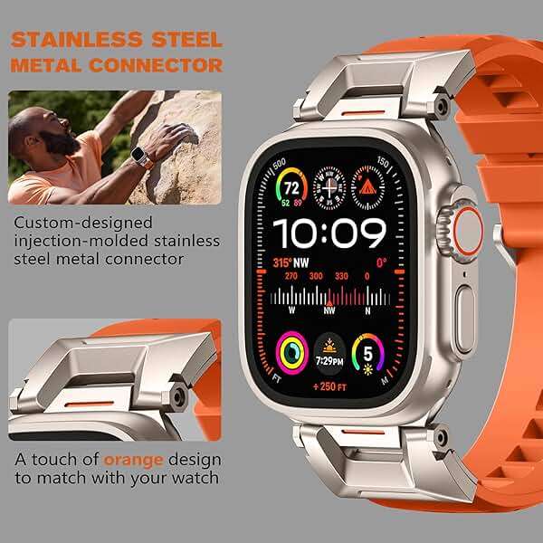 Bandletic R-Steel FKM Band + Sport Rugged Band Compatible with Apple Watch Ultra 2/Ultra Band 49mm - Waterproof Strap for for iWatch Series SE2/SE/10/9/8/7/6/5 46mm 45mm 44mm 42mm (Series 3/2/1) - Image 5