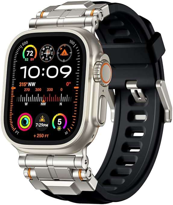 Bandletic R-Steel FKM Band + Sport Rugged Band Compatible with Apple Watch Ultra 2/Ultra Band 49mm - Waterproof Strap for for iWatch Series SE2/SE/10/9/8/7/6/5 46mm 45mm 44mm 42mm (Series 3/2/1) - Image 6