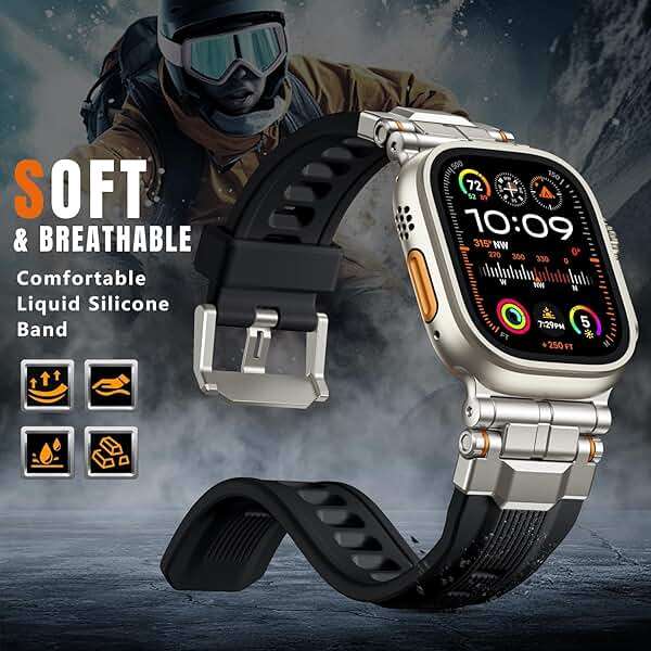 Bandletic R-Steel FKM Band + Sport Rugged Band Compatible with Apple Watch Ultra 2/Ultra Band 49mm - Waterproof Strap for for iWatch Series SE2/SE/10/9/8/7/6/5 46mm 45mm 44mm 42mm (Series 3/2/1) - Image 8