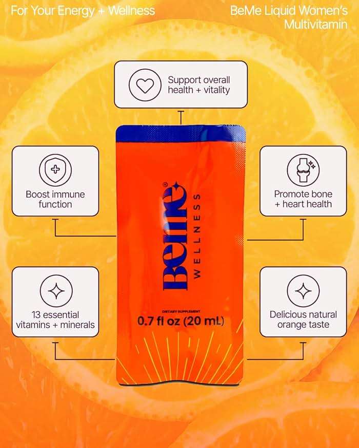 BeMe Liquid Multivitamins for Women - Advanced Liquid Delivery System with 13 Vitamins & Minerals - Tear & Go Sachets, Non-GMO, Orange Flavor (15 Sachets) - Image 6