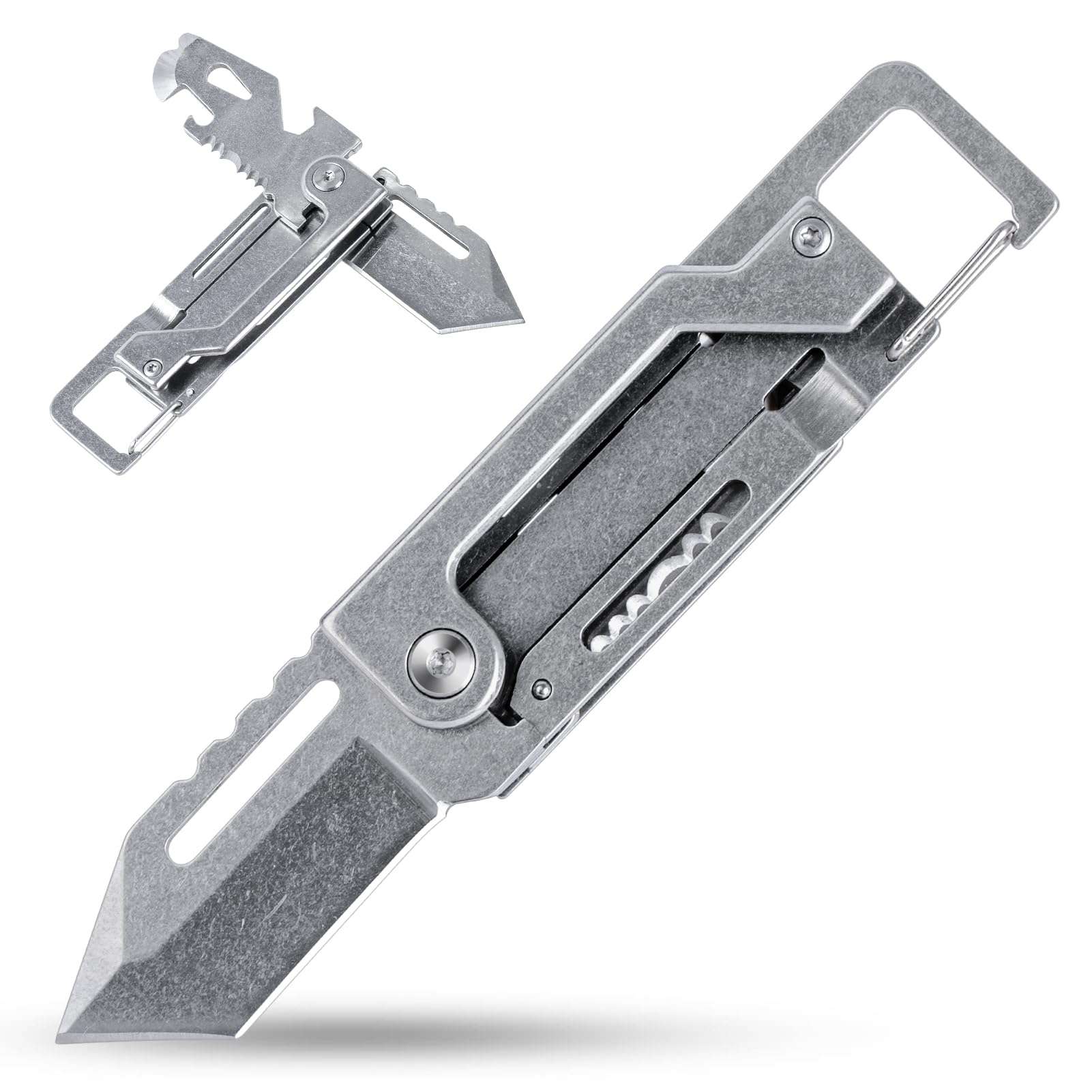 EDCFANS Keychain Multitool Knife, Multi Tools Keychains, Fathers Day Dad Gifts for Men, Tanto Pocket Knives with Clip, Bottle Opener, Box Cutter, Pry Bar, Screwdriver Wrench, EDC Hiking Camping Gear - Image 1