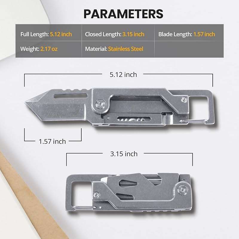 EDCFANS Keychain Multitool Knife, Multi Tools Keychains, Fathers Day Dad Gifts for Men, Tanto Pocket Knives with Clip, Bottle Opener, Box Cutter, Pry Bar, Screwdriver Wrench, EDC Hiking Camping Gear - Image 2