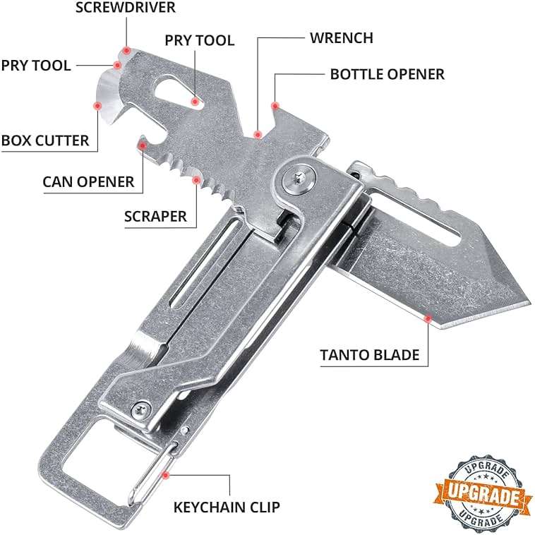 EDCFANS Keychain Multitool Knife, Multi Tools Keychains, Fathers Day Dad Gifts for Men, Tanto Pocket Knives with Clip, Bottle Opener, Box Cutter, Pry Bar, Screwdriver Wrench, EDC Hiking Camping Gear - Image 3