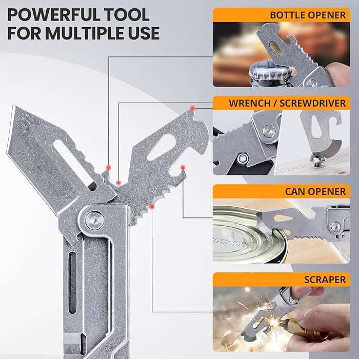 EDCFANS Keychain Multitool Knife, Multi Tools Keychains, Fathers Day Dad Gifts for Men, Tanto Pocket Knives with Clip, Bottle Opener, Box Cutter, Pry Bar, Screwdriver Wrench, EDC Hiking Camping Gear - Image 4