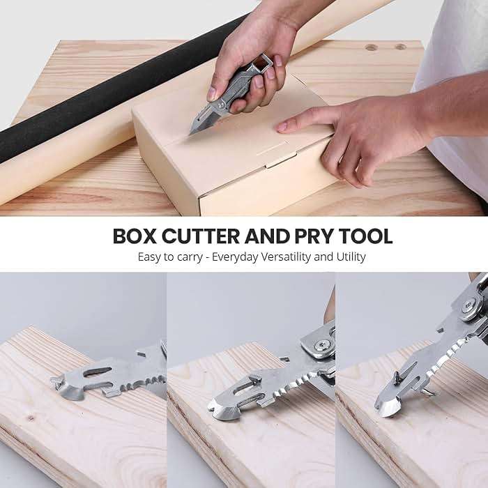 EDCFANS Keychain Multitool Knife, Multi Tools Keychains, Fathers Day Dad Gifts for Men, Tanto Pocket Knives with Clip, Bottle Opener, Box Cutter, Pry Bar, Screwdriver Wrench, EDC Hiking Camping Gear - Image 5