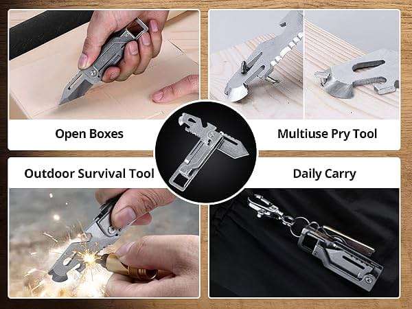 EDCFANS Keychain Multitool Knife, Multi Tools Keychains, Fathers Day Dad Gifts for Men, Tanto Pocket Knives with Clip, Bottle Opener, Box Cutter, Pry Bar, Screwdriver Wrench, EDC Hiking Camping Gear - Image 8