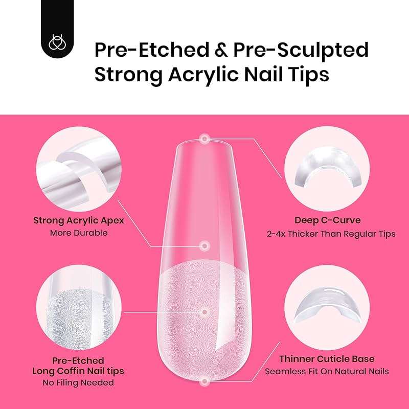 Beetles Tipex Instant Apex Nail Tips Kit, Long Coffin, 224PCS 16 Sizes 00-14, No Builder Gel Needed, 20g Solid Nail Glue, Mini UV Lamp - Image 7