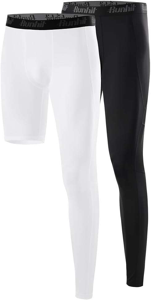 Runhit Men's Basketball One Leg Compression Tights Full Length Single Leg Compression Pants Sports Base Layer Underwear - Image 1