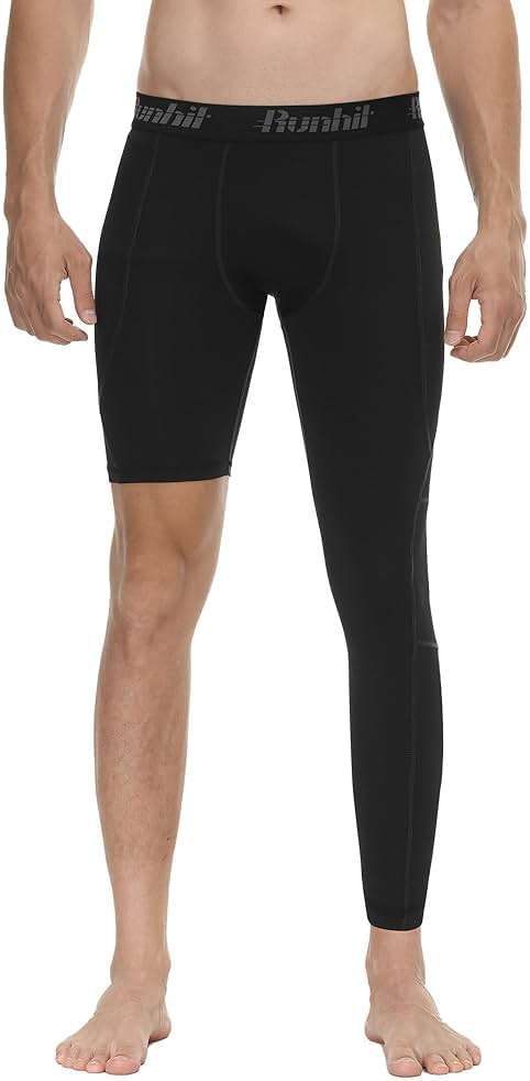 Runhit Men's Basketball One Leg Compression Tights Full Length Single Leg Compression Pants Sports Base Layer Underwear - Image 2