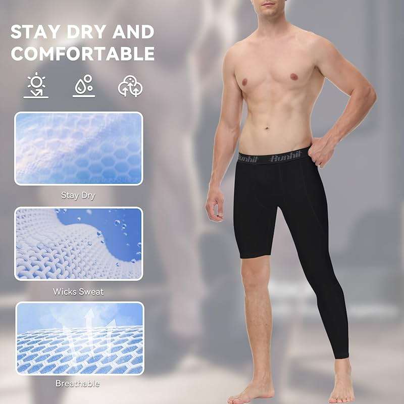 Runhit Men's Basketball One Leg Compression Tights Full Length Single Leg Compression Pants Sports Base Layer Underwear - Image 3