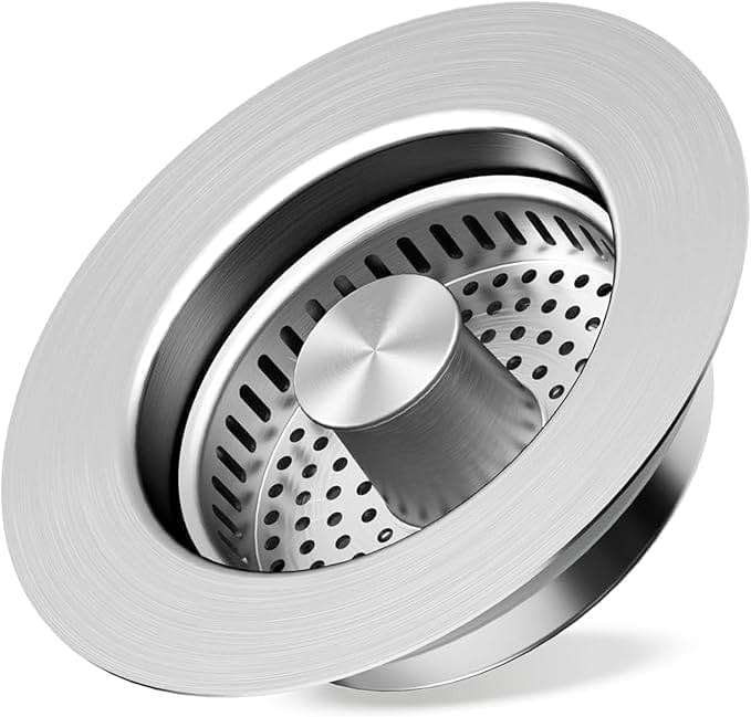 3 in1 Kitchen Sink Drain Strainer, 10,000 Press Test 304 Stainless Steel & Brass Material Pop-up Sink Stopper with Metal Basket Strainer Fast Drain Strainer for US Standard 3-1/2 in Kitchen Drain - Image 1