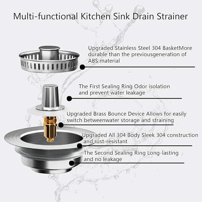 3 in1 Kitchen Sink Drain Strainer, 10,000 Press Test 304 Stainless Steel & Brass Material Pop-up Sink Stopper with Metal Basket Strainer Fast Drain Strainer for US Standard 3-1/2 in Kitchen Drain - Image 3