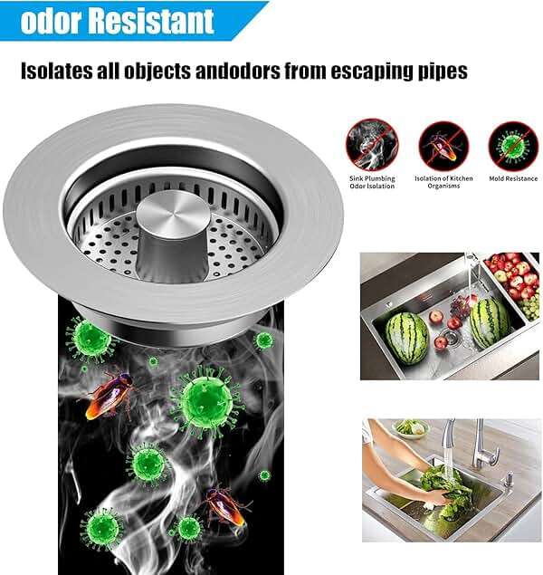 3 in1 Kitchen Sink Drain Strainer, 10,000 Press Test 304 Stainless Steel & Brass Material Pop-up Sink Stopper with Metal Basket Strainer Fast Drain Strainer for US Standard 3-1/2 in Kitchen Drain - Image 4