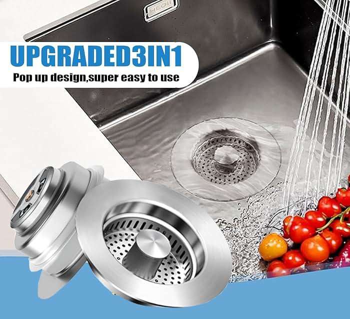 3 in1 Kitchen Sink Drain Strainer, 10,000 Press Test 304 Stainless Steel & Brass Material Pop-up Sink Stopper with Metal Basket Strainer Fast Drain Strainer for US Standard 3-1/2 in Kitchen Drain - Image 5