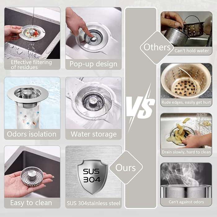 3 in1 Kitchen Sink Drain Strainer, 10,000 Press Test 304 Stainless Steel & Brass Material Pop-up Sink Stopper with Metal Basket Strainer Fast Drain Strainer for US Standard 3-1/2 in Kitchen Drain - Image 6