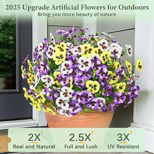 MARTINE MALL 8 Bundles Look Real Artificial Flowers for Outdoors, Realistic Fake Outdoor Flowers, UV Resistant Silk Pansy Flowers for Outside Faux Flower Plants for Outdoor Porch Garden, Mixed Colors - Image 3