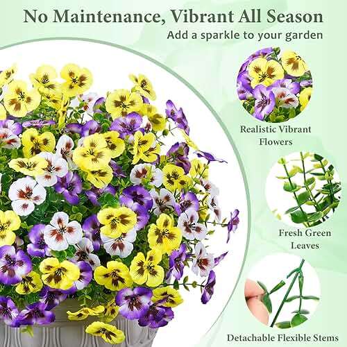 MARTINE MALL 8 Bundles Look Real Artificial Flowers for Outdoors, Realistic Fake Outdoor Flowers, UV Resistant Silk Pansy Flowers for Outside Faux Flower Plants for Outdoor Porch Garden, Mixed Colors - Image 4
