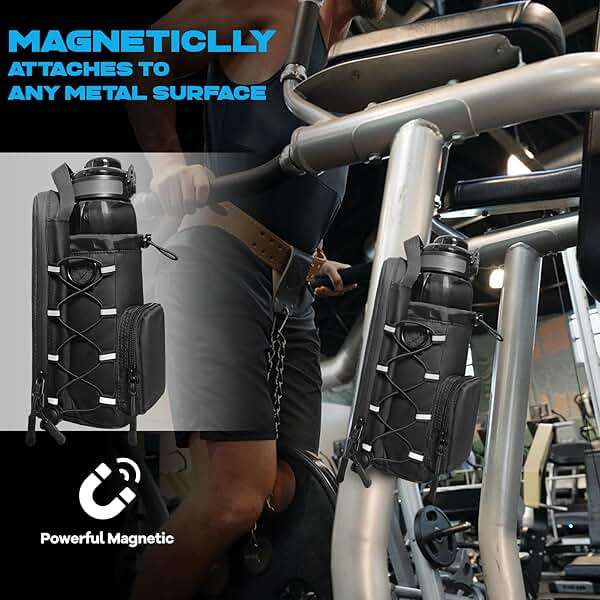 JACZZO Magnetic Gym Bag, Magnetic Water Bottle Holder & Small Gym Bag, Gym Gifts for Women and Men (Black, <40 OZ) - Image 2