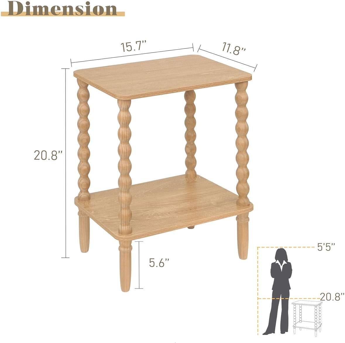 Fultyle Small End Table, Couch Side Table with 2-Tier Storage Shelf, Wood Coffee Table for Bedroom, Living Room, Small Spaces (Rustic Walnut) - Image 3
