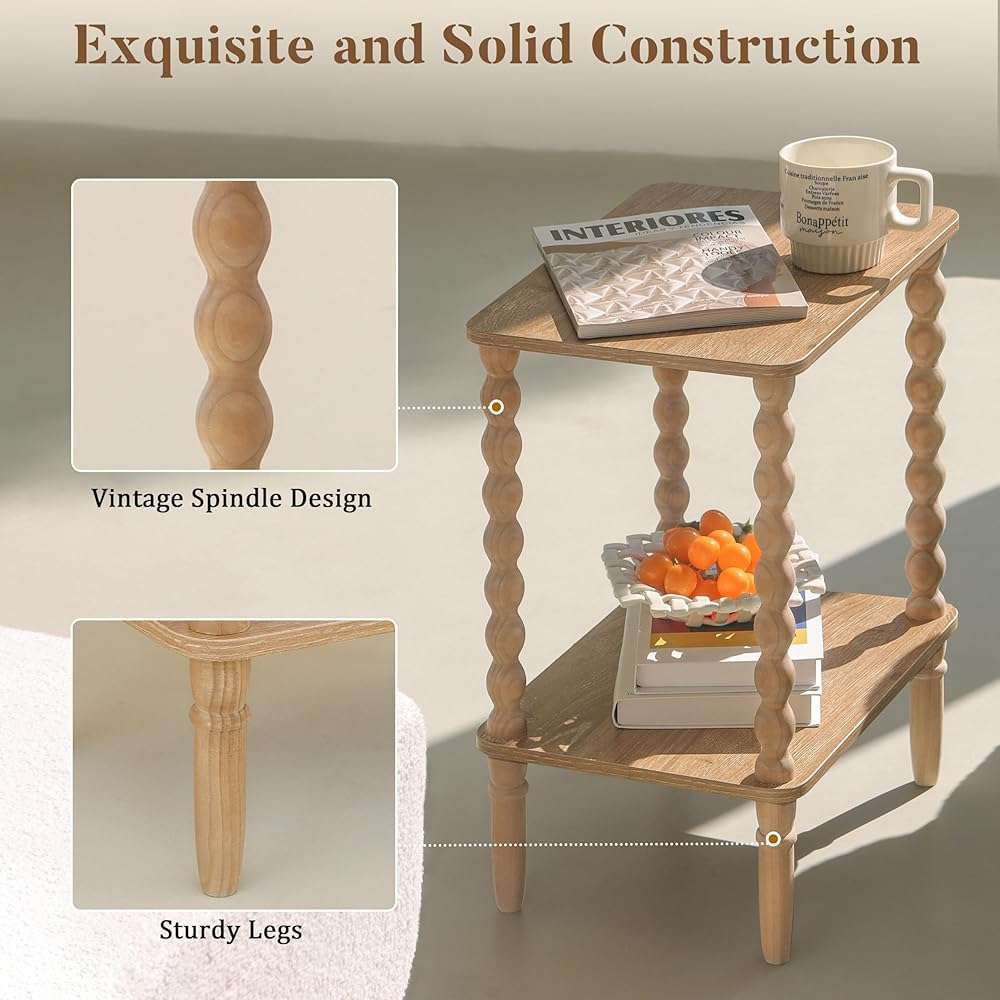 Fultyle Small End Table, Couch Side Table with 2-Tier Storage Shelf, Wood Coffee Table for Bedroom, Living Room, Small Spaces (Rustic Walnut) - Image 4
