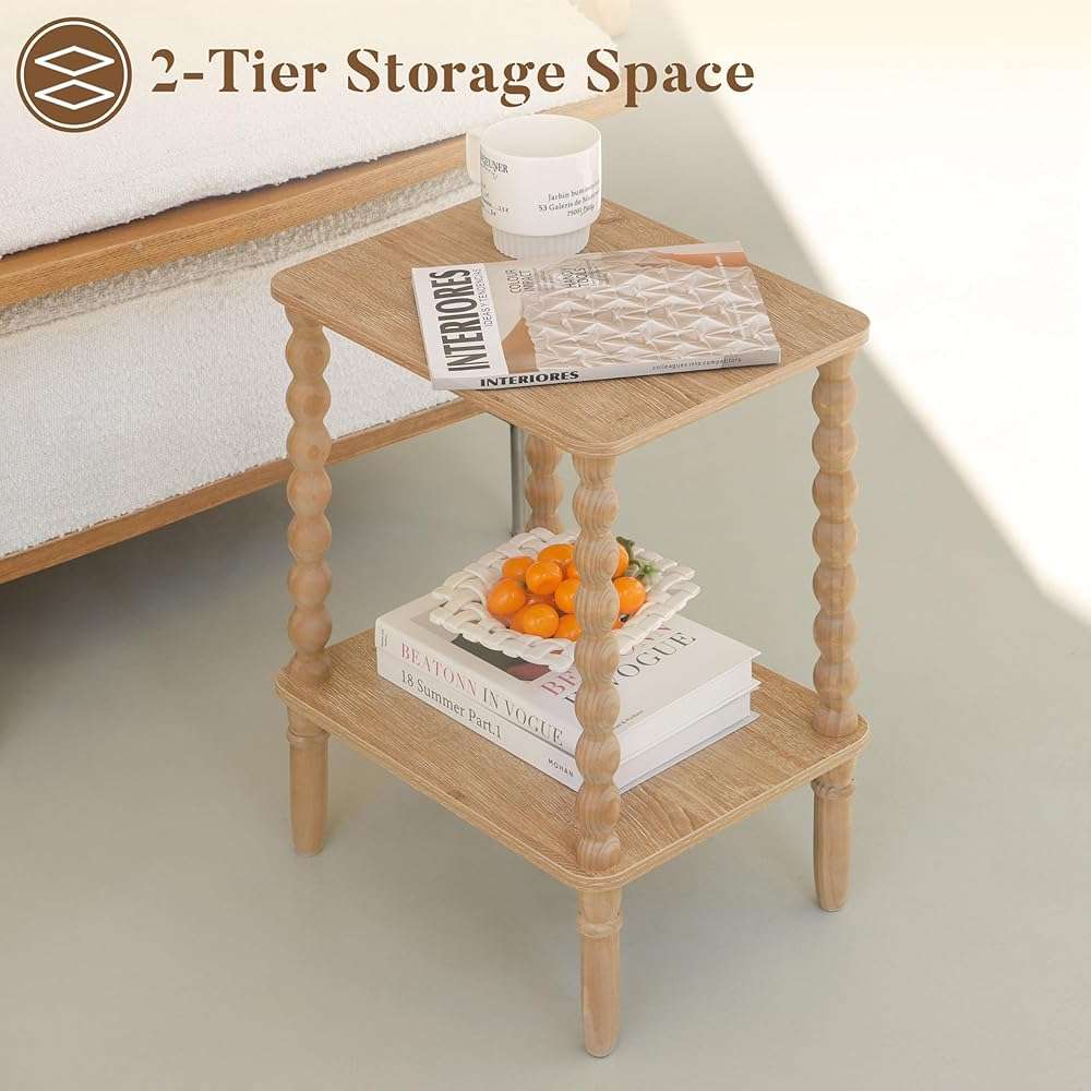 Fultyle Small End Table, Couch Side Table with 2-Tier Storage Shelf, Wood Coffee Table for Bedroom, Living Room, Small Spaces (Rustic Walnut) - Image 5