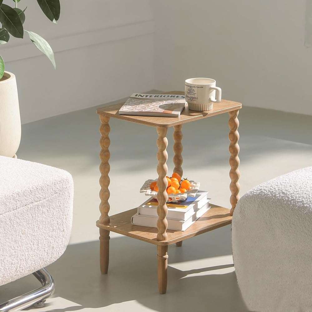 Fultyle Small End Table, Couch Side Table with 2-Tier Storage Shelf, Wood Coffee Table for Bedroom, Living Room, Small Spaces (Rustic Walnut) - Image 8