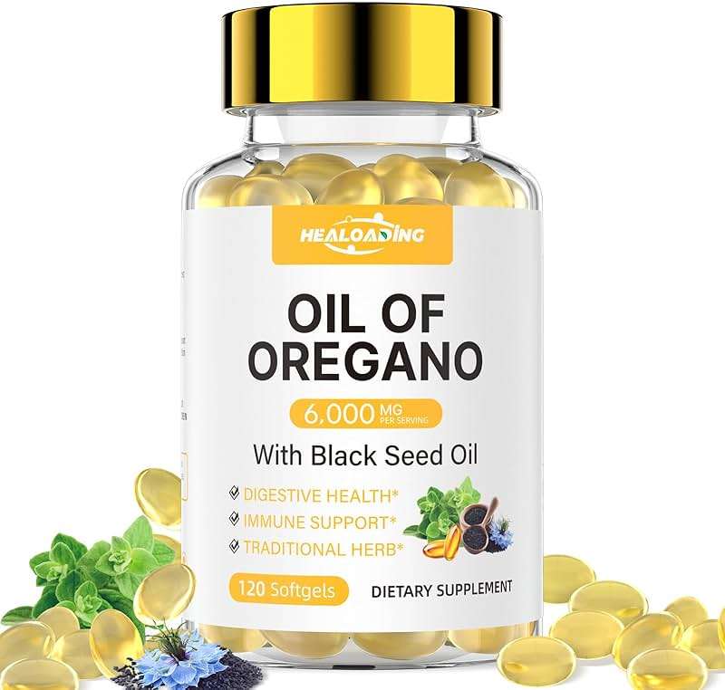 HEALOADING Organic Oregano Oil Softgels: Oil of Oregano 300mg with 200mg Black Seed Oil Oregano Supplement is Natural Antioxidants for Immune Health Non-GMO Gluten Free Formula - Image 1