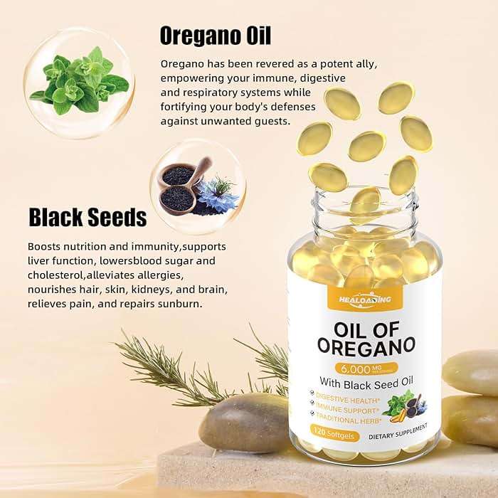 HEALOADING Organic Oregano Oil Softgels: Oil of Oregano 300mg with 200mg Black Seed Oil Oregano Supplement is Natural Antioxidants for Immune Health Non-GMO Gluten Free Formula - Image 2