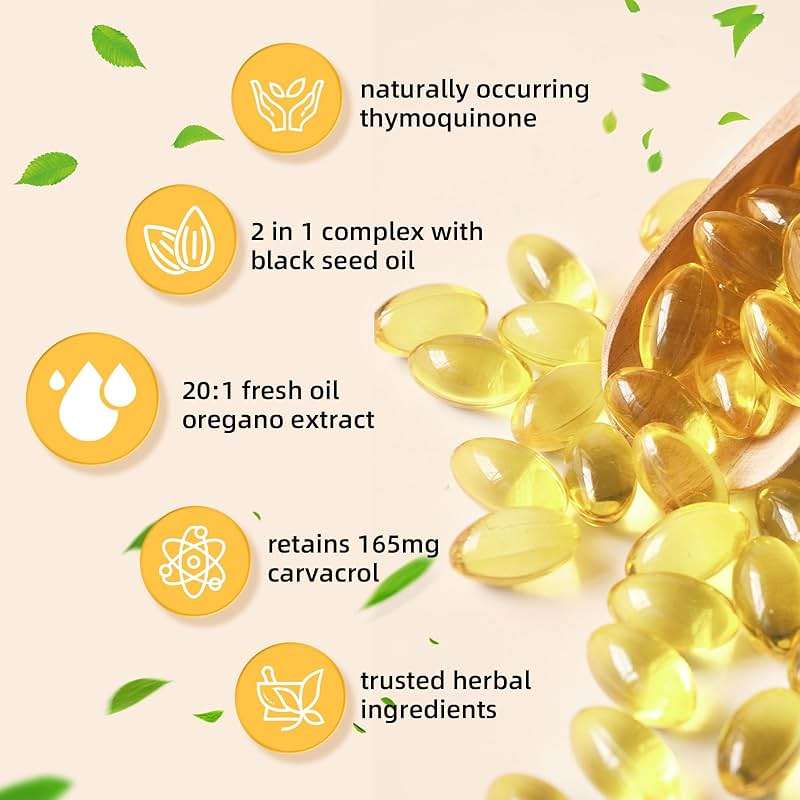 HEALOADING Organic Oregano Oil Softgels: Oil of Oregano 300mg with 200mg Black Seed Oil Oregano Supplement is Natural Antioxidants for Immune Health Non-GMO Gluten Free Formula - Image 3