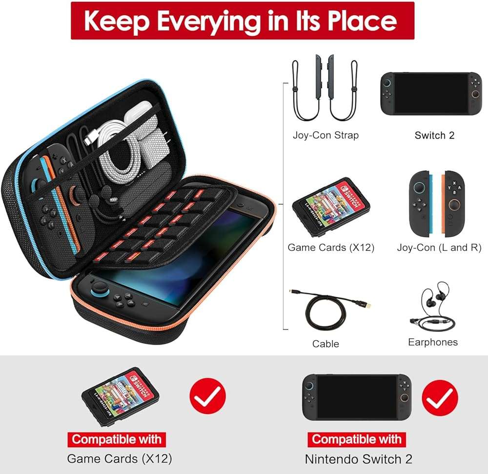 ivoler Carrying Case for Nintendo Switch 2 Model(2025), Portable Hard Shell Pouch Carrying Travel Game Bag for Nintendo Switch 2 Accessories Holds 12 Game Cartridge (Black) - Image 2