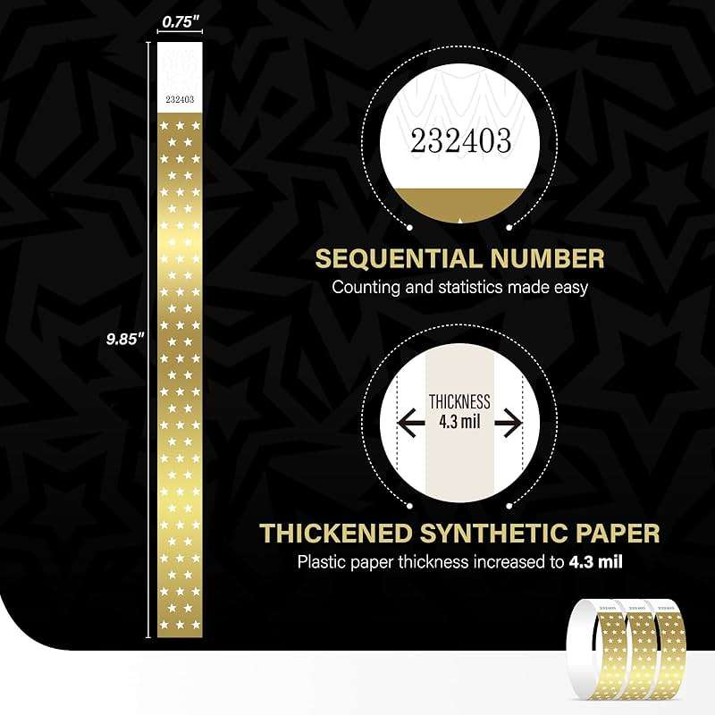 WM infinite Gold Stars Paper Wristbands for Events, 600 Count 3/4" Paper Wrist Band for Event Entry, Festivals, Parties, Clubs (Gold, 600) - Image 3