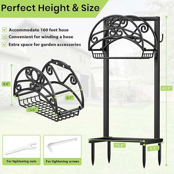 TomCare Garden Hose Holder Upgraded Water Hose Holder Heavy Duty 4 Spikes Hose Hanger Holds 160 Feet Hoses Stable Freestanding Hose Storage Organizer for Outside Yard - Image 3
