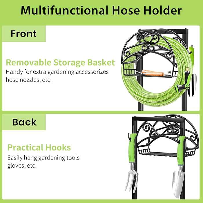 TomCare Garden Hose Holder Upgraded Water Hose Holder Heavy Duty 4 Spikes Hose Hanger Holds 160 Feet Hoses Stable Freestanding Hose Storage Organizer for Outside Yard - Image 6