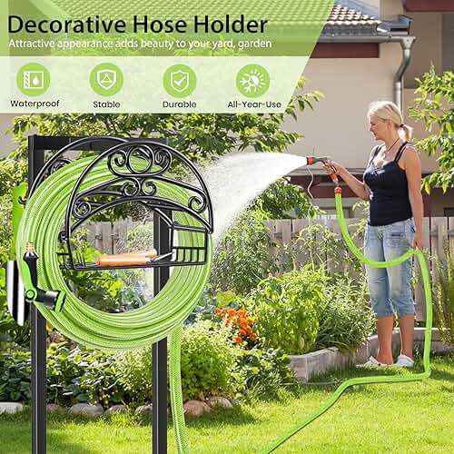 TomCare Garden Hose Holder Upgraded Water Hose Holder Heavy Duty 4 Spikes Hose Hanger Holds 160 Feet Hoses Stable Freestanding Hose Storage Organizer for Outside Yard - Image 7
