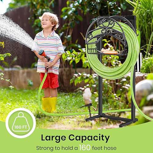 TomCare Garden Hose Holder Upgraded Water Hose Holder Heavy Duty 4 Spikes Hose Hanger Holds 160 Feet Hoses Stable Freestanding Hose Storage Organizer for Outside Yard - Image 8