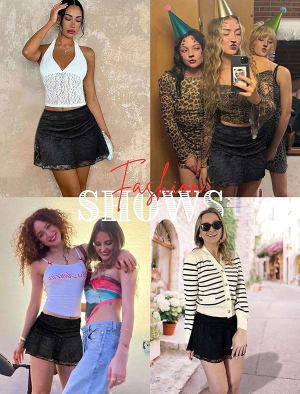 Avidlove Black Mini Skirt for Women Lace Short Skirt Sexy A Line Ruched Elastic Waist Trendy Y2K Going Out Skirt(Black,Small) - Image 4