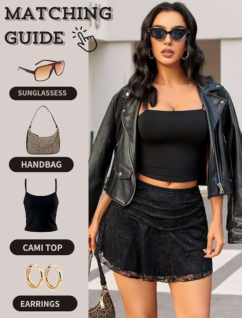 Avidlove Black Mini Skirt for Women Lace Short Skirt Sexy A Line Ruched Elastic Waist Trendy Y2K Going Out Skirt(Black,Small) - Image 6