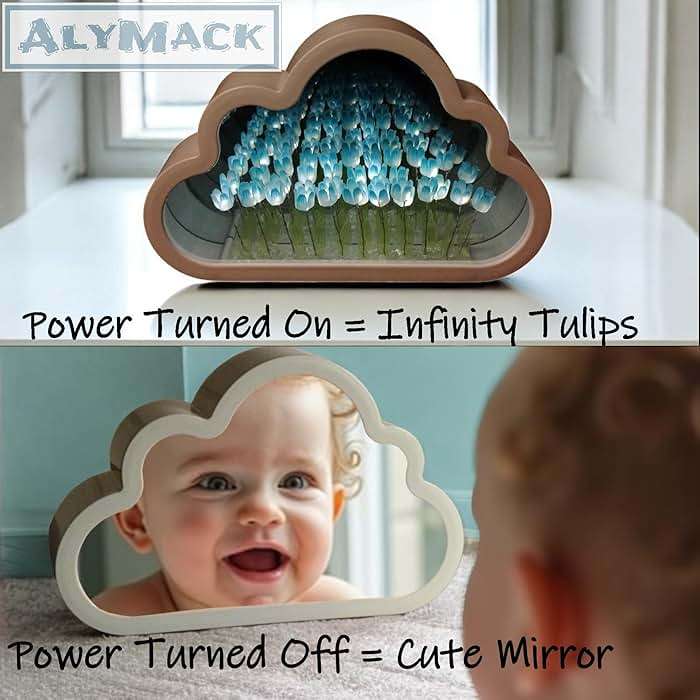 ALYMACK Handmade Tulip Lamp Fully Assembled - Flower Night Light Cuteness Lamps - Tulip and Rose Infinity Mirror in a Glass - Gift for Women or Girl - Lampara de Tulipanes Infinitos (Blue, USB) - Image 2