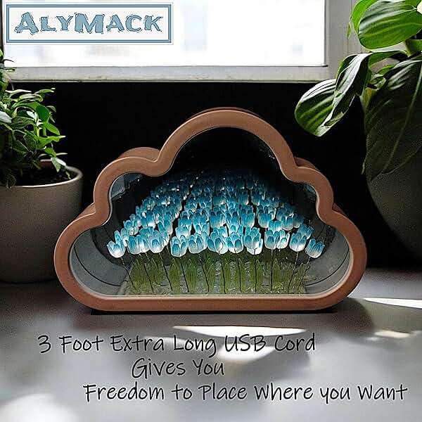 ALYMACK Handmade Tulip Lamp Fully Assembled - Flower Night Light Cuteness Lamps - Tulip and Rose Infinity Mirror in a Glass - Gift for Women or Girl - Lampara de Tulipanes Infinitos (Blue, USB) - Image 4