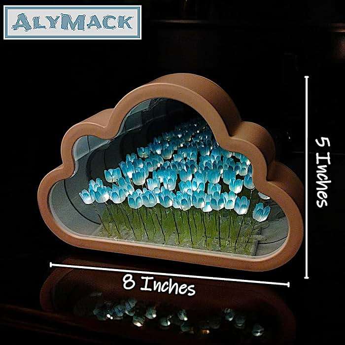 ALYMACK Handmade Tulip Lamp Fully Assembled - Flower Night Light Cuteness Lamps - Tulip and Rose Infinity Mirror in a Glass - Gift for Women or Girl - Lampara de Tulipanes Infinitos (Blue, USB) - Image 5