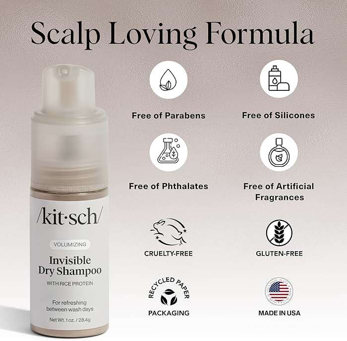 Kitsch Volumizing Rice Protein Dry Shampoo Powder - Dry Shampoo for Women & Men, No White Cast, Absorbs Oil, Non-Greasy, Light-to-medium Hair Colors, Travel Size | Ideal Gifts for Women- Invisible 1oz - Image 7