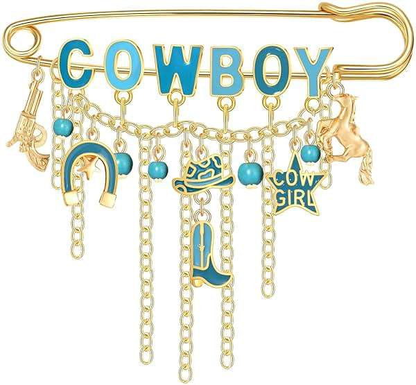 Western Cowboy Safety Pins Brooches Rodeo Boot Hat Horse Horseshoe Beads Charms Pins West Country Concert Party Brooch Jewelry for Skirts Sweater Scarf Lapel Hat Accessories - Image 1