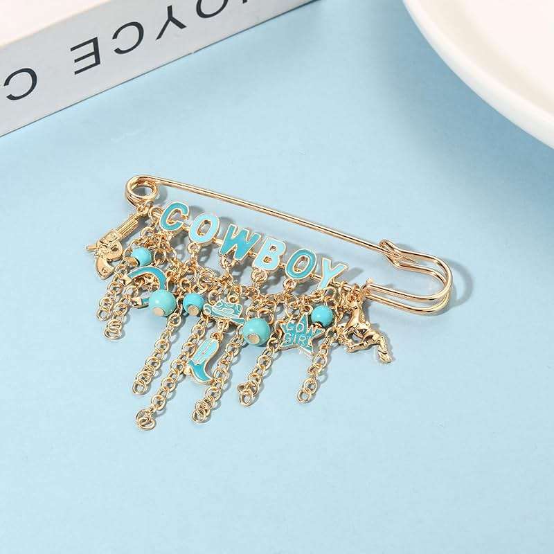 Western Cowboy Safety Pins Brooches Rodeo Boot Hat Horse Horseshoe Beads Charms Pins West Country Concert Party Brooch Jewelry for Skirts Sweater Scarf Lapel Hat Accessories - Image 2