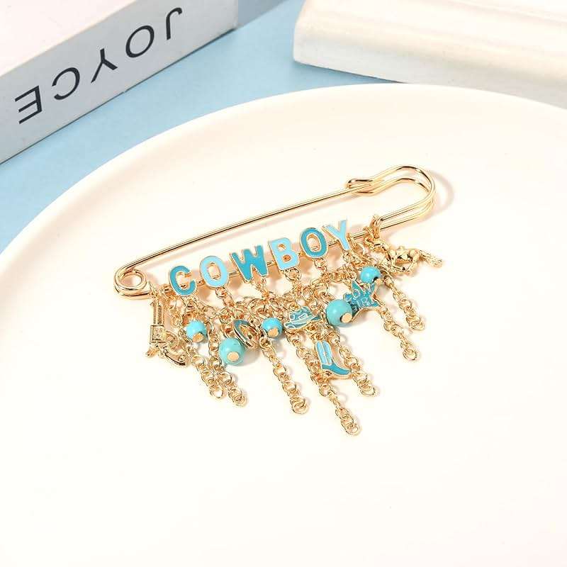 Western Cowboy Safety Pins Brooches Rodeo Boot Hat Horse Horseshoe Beads Charms Pins West Country Concert Party Brooch Jewelry for Skirts Sweater Scarf Lapel Hat Accessories - Image 3